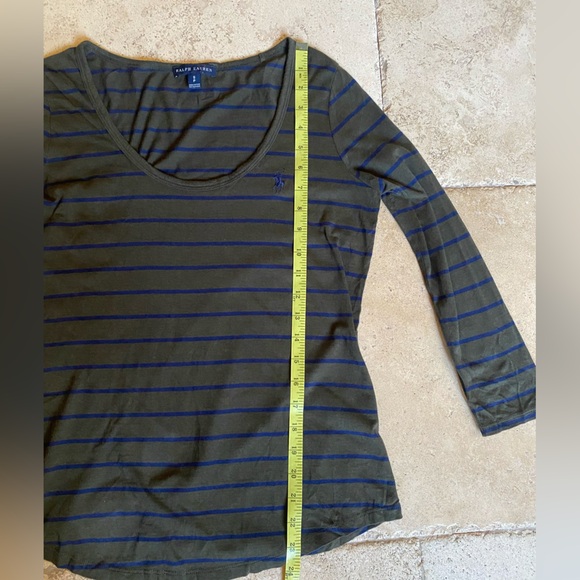 Ralph Lauren Petites Green & Blue Striped 3/4 T-Shirt With Polo Pony PS - Picture 4 of 7